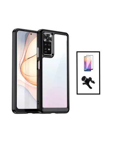 Kit AluminArmor Airbag Protection + Película + Suporte Magnético Reforçado para Xiaomi Redmi Note 11 - Transparente/Preto