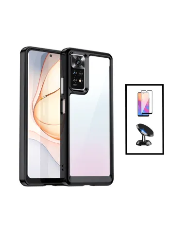 Kit AluminArmor Airbag Protection + Vidro Temperado Premium+ Suporte Magnético para Xiaomi Redmi Note 11 - Transparente/Preto