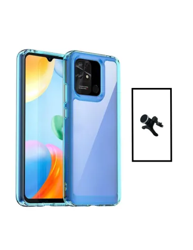 Kit AluminArmor Airbag Protection + Suporte Magnético Reforçado para Xiaomi Redmi 10C - Transparente/ Azul Escuro