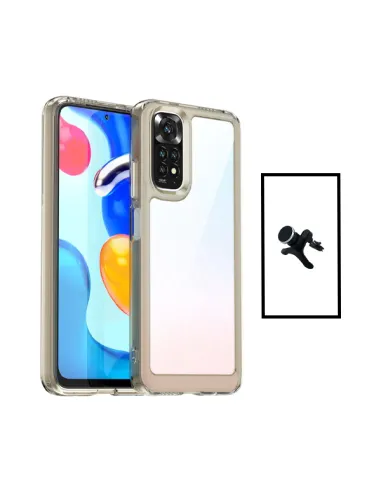 Kit AluminArmor Airbag Protection + Suporte Magnético Reforçado para Xiaomi Redmi Note 11 - Transparente/Beje