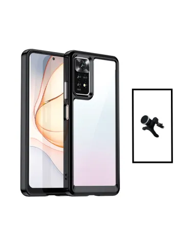 Kit AluminArmor Airbag Protection + Suporte Magnético Reforçado para Xiaomi Redmi Note 11 - Transparente/Preto