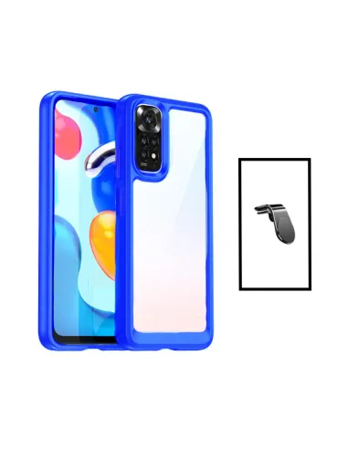 Kit AluminArmor Airbag Protection + Suporte Magnético L para Xiaomi Redmi Note 11 - Transparente/ Azul Escuro