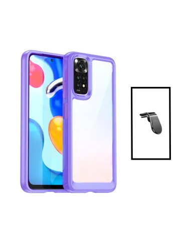 Kit AluminArmor Airbag Protection + Suporte Magnético L para Xiaomi Redmi Note 11 - Transparente/ Lilás