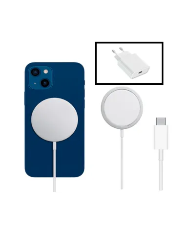 Kit Base Carregador Type C FastCharge 20W + Magnetic Wireless Fast Charger para Apple iPhone 13 - Branco