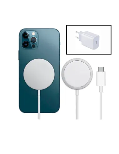 Kit Base Carregador Type C FastCharge 20W + Magnetic Wireless Fast Charger para Apple iPhone 13 Pro - Branco