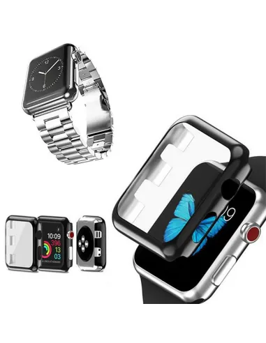 Kit Bracelete Aço Stainless Lux + Capa Anti-Impacto para Apple Watch Series 3 - 38mm - Cinza