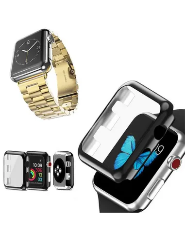 Kit Bracelete Aço Stainless Lux + Capa Anti-Impacto para Apple Watch Series 3 - 42mm - Ouro