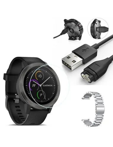 Kit Bracelete Aço Stainless Lux + Carregador + Película para Garmin Forerunner 945 - Cinza