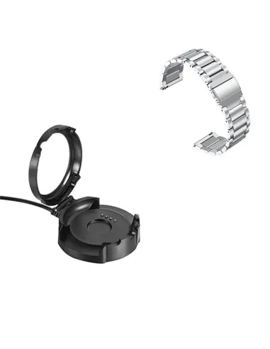 Kit Bracelete Aço Stainless Lux + Carregador para AmazFit Stratos - Cinza