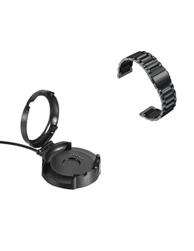 Kit Bracelete Aço Stainless Lux + Carregador para AmazFit Stratos - Preto