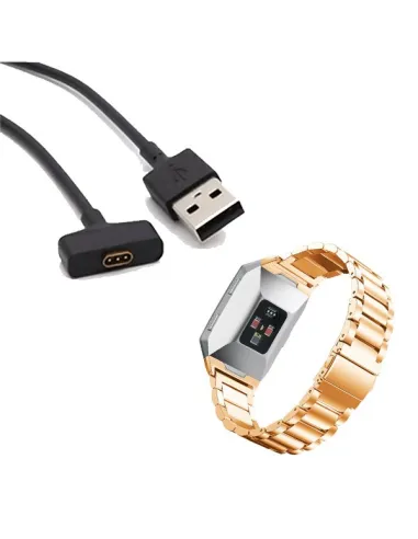 Kit Bracelete Aço Stainless Lux + Carregador para Fitbit Ionic - Ouro