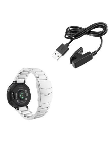 Kit Bracelete Aço Stainless Lux + Carregador para Garmin Forerunner 630 - Cinza