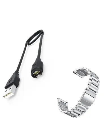 Kit Bracelete Aço Stainless Lux + Carregador para Garmin Forerunner 645 - Cinza