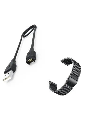 Kit Bracelete Aço Stainless Lux + Carregador para Garmin Forerunner 645 - Preto