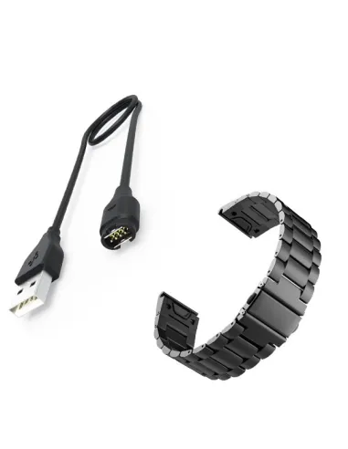 Kit Bracelete Aço Stainless Lux + Carregador para Garmin Forerunner 935 - Preto