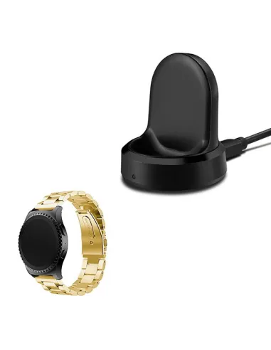 Kit Bracelete Aço Stainless Lux + Carregador para Samsung Gear Sport - Ouro