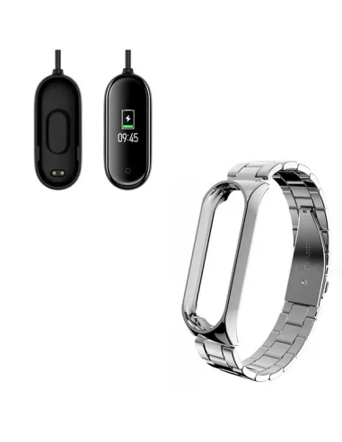 Kit Bracelete Aço Stainless Lux + Carregador para Xiaomi Mi Band 4 - Cinza