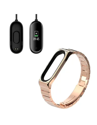 Kit Bracelete Aço Stainless Lux + Carregador para Xiaomi Mi Band 4 - Ouro