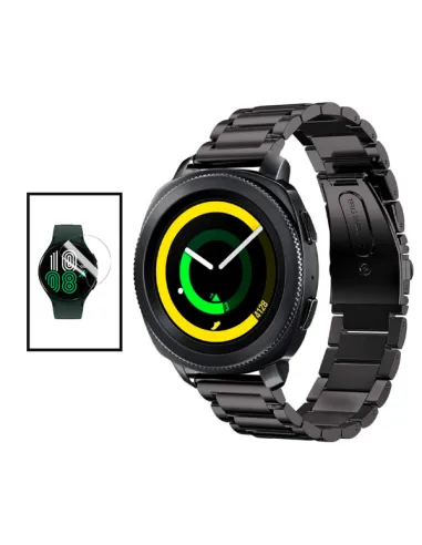 Kit Bracelete Aço Stainless Lux + Película de Gel Full Cover para Huawei Watch GT Runner - Preto / Transparente