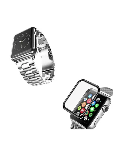 Kit Bracelete Aço Stainless Lux + Película de Vidro 3D para Apple Watch Series 3 - 38mm - Cinza