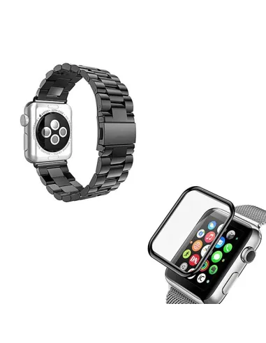 Kit Bracelete Aço Stainless Lux + Película de Vidro 3D para Apple Watch Series 3 - 38mm - Preto