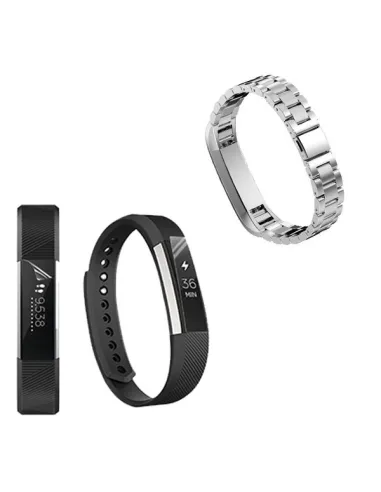 Kit Bracelete Aço Stainless Lux + Película Protectora Ecrã Gel Full Cover para Fitbit Alta - Cinza