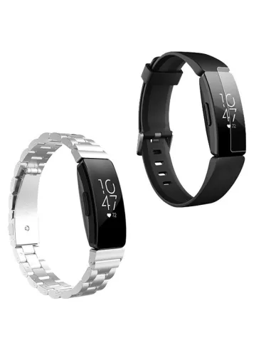 Kit Bracelete Aço Stainless Lux + Película Protectora Ecrã Gel Full Cover para Fitbit Inspire - Cinza