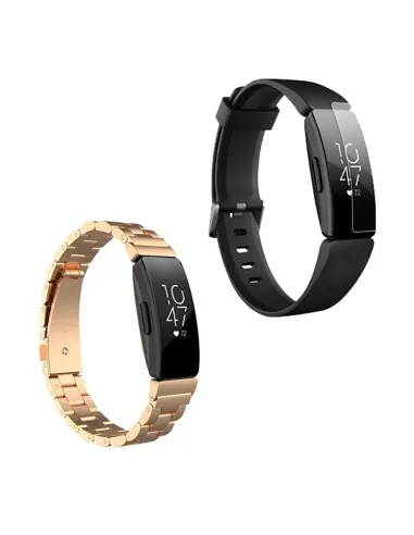 Kit Bracelete Aço Stainless Lux + Película Protectora Ecrã Gel Full Cover para Fitbit Inspire HR - Ouro