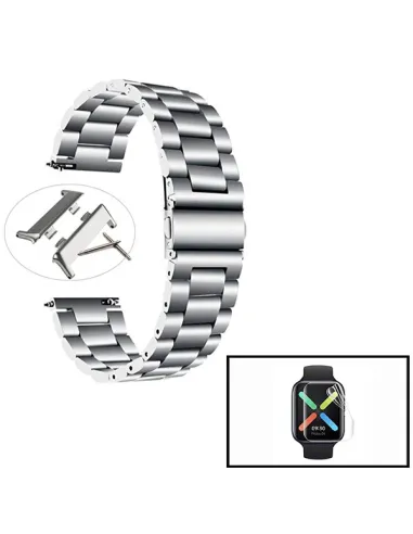 Kit Bracelete Aço Stainless Lux + Película Protectora Ecrã Gel Full Cover para Oppo Watch 41mm - Cinza