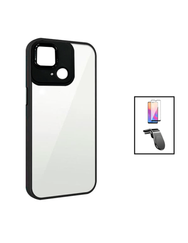 Kit AluminArmor Airbag Protection + Película 5D Full Cover + Suporte Magnético L Safe Driving para Xiaomi Redmi 10C - Transparen