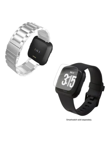 Kit Bracelete Aço Stainless Lux + Película para Fitbit Versa - Cinza