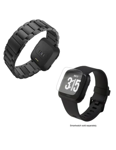 Kit Bracelete Aço Stainless Lux + Película para Fitbit Versa - Preto