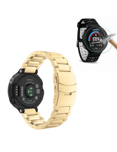 Kit Bracelete Aço Stainless Lux + Película para Garmin Forerunner 230 - Ouro