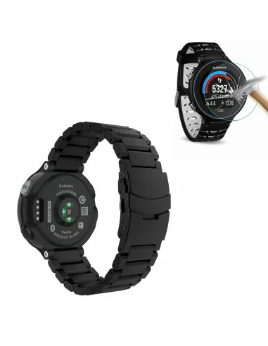 Kit Bracelete Aço Stainless Lux + Película para Garmin Forerunner 230 - Preto