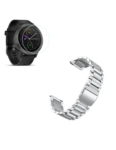 Kit Bracelete Aço Stainless Lux + Película para Garmin Forerunner 645 - Cinza