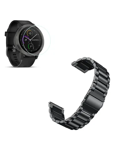 Kit Bracelete Aço Stainless Lux + Película para Garmin Forerunner 645 - Preto