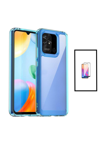 Kit AluminArmor Airbag Protection + Película de Vidro Temperado 5D Full Cover para Xiaomi Redmi 10C - Transparente/ Azul Escuro