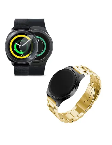 Kit Bracelete Aço Stainless Lux + Película para Samsung Gear S3 Classic - Ouro