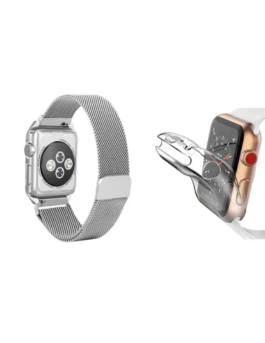 Kit Bracelete Milanese Loop Fecho Magnético + Capa 360° Impact Protection para Apple Watch Series 3 - 38mm - Cinza