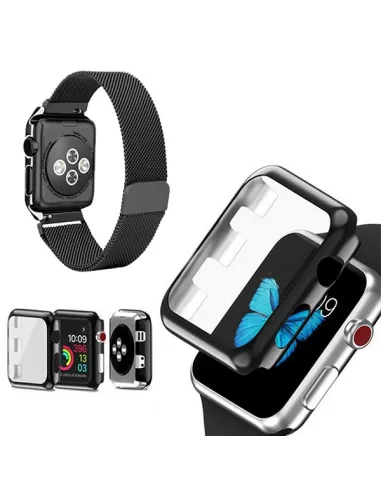 Kit Bracelete Milanese Loop Fecho Magnético + Capa Anti-Impacto para Apple Watch Series 4 - 40mm - Preto