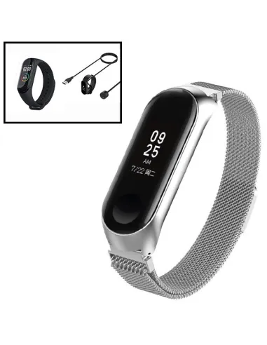 Kit Bracelete Milanese Loop Fecho Magnético + Carregador + Película Ecrã Gel Full Cover para AmazFit Band 5 - Cinza