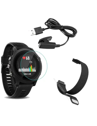 Kit Bracelete Milanese Loop Fecho Magnético + Carregador + Película para Garmin Forerunner 230 - Preto