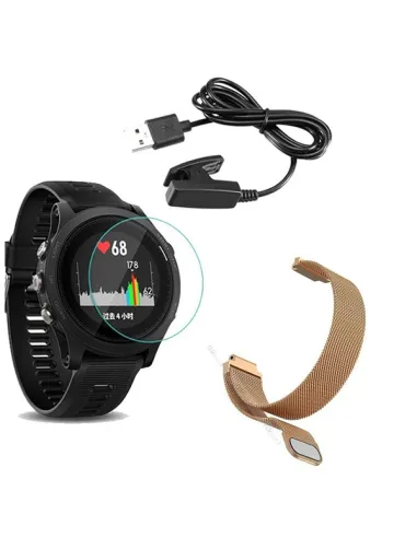 Kit Bracelete Milanese Loop Fecho Magnético + Carregador + Película para Garmin Forerunner 630 - Rosa