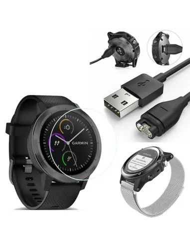 Kit Bracelete Milanese Loop Fecho Magnético + Carregador + Película para Garmin VivoActive 3 - Cinza