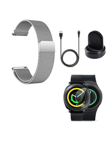 Kit Bracelete Milanese Loop Fecho Magnético + Carregador + Película para Samsung Gear S3 Classic - Cinza