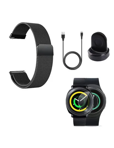 Kit Bracelete Milanese Loop Fecho Magnético + Carregador + Película para Samsung Gear S3 Classic - Preto