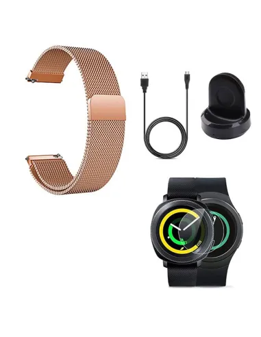 Kit Bracelete Milanese Loop Fecho Magnético + Carregador + Película para Samsung Gear S3 Classic - Rosa