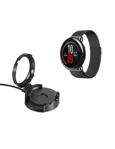 Kit Bracelete Milanese Loop Fecho Magnético + Carregador para AmazFit Pace 2 - Preto