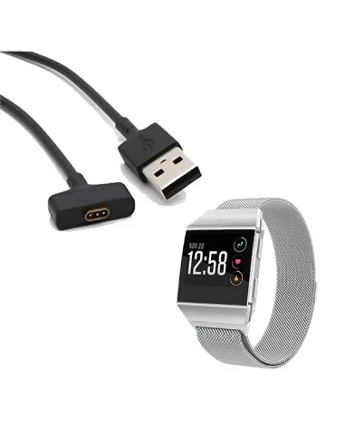 Kit Bracelete Milanese Loop Fecho Magnético + Carregador para Fitbit Ionic - Cinza