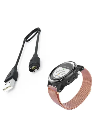 Kit Bracelete Milanese Loop Fecho Magnético + Carregador para Garmin Forerunner 645 - Rosa